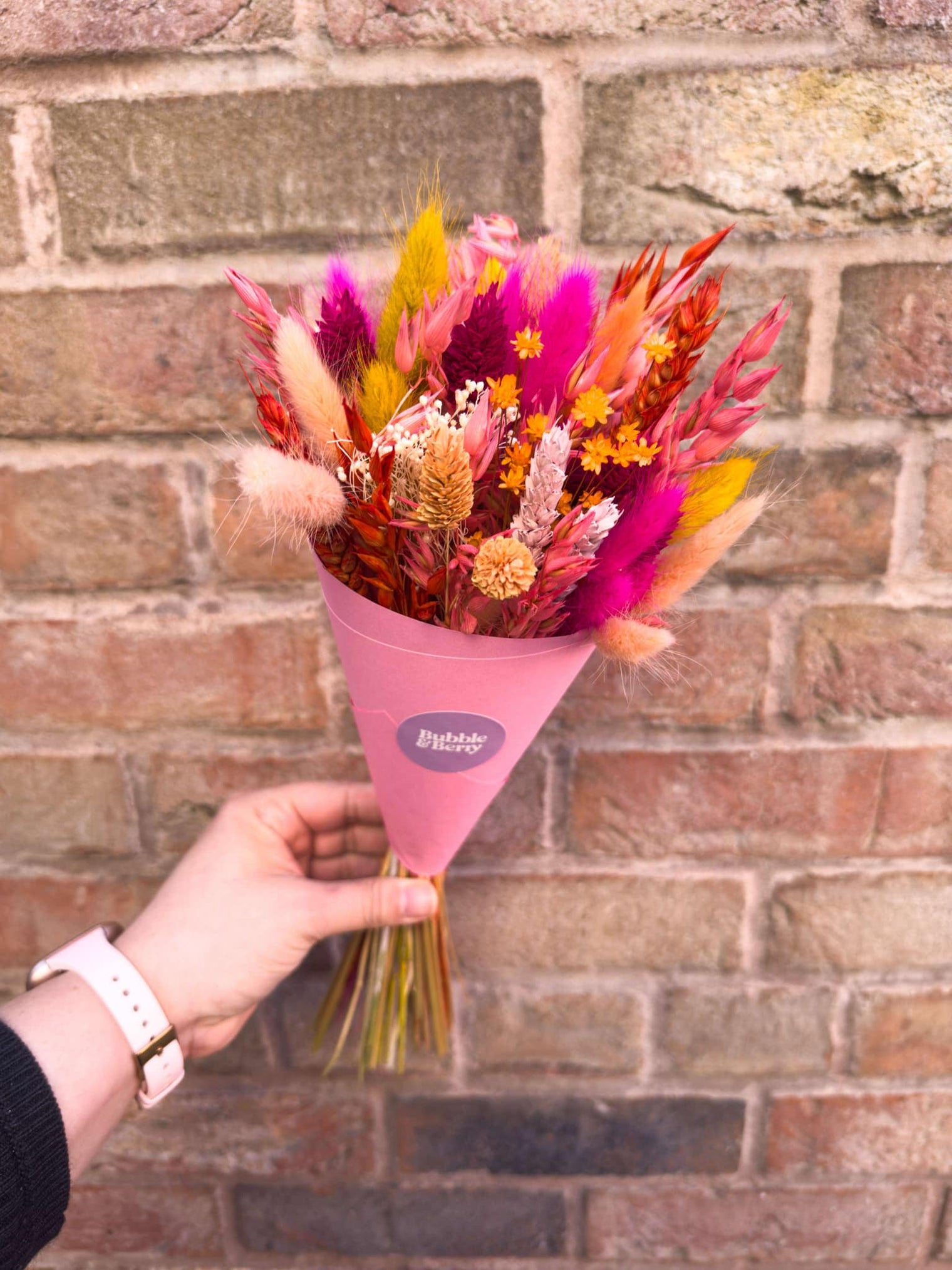 Pink and Orange Dried Flower Bouquet