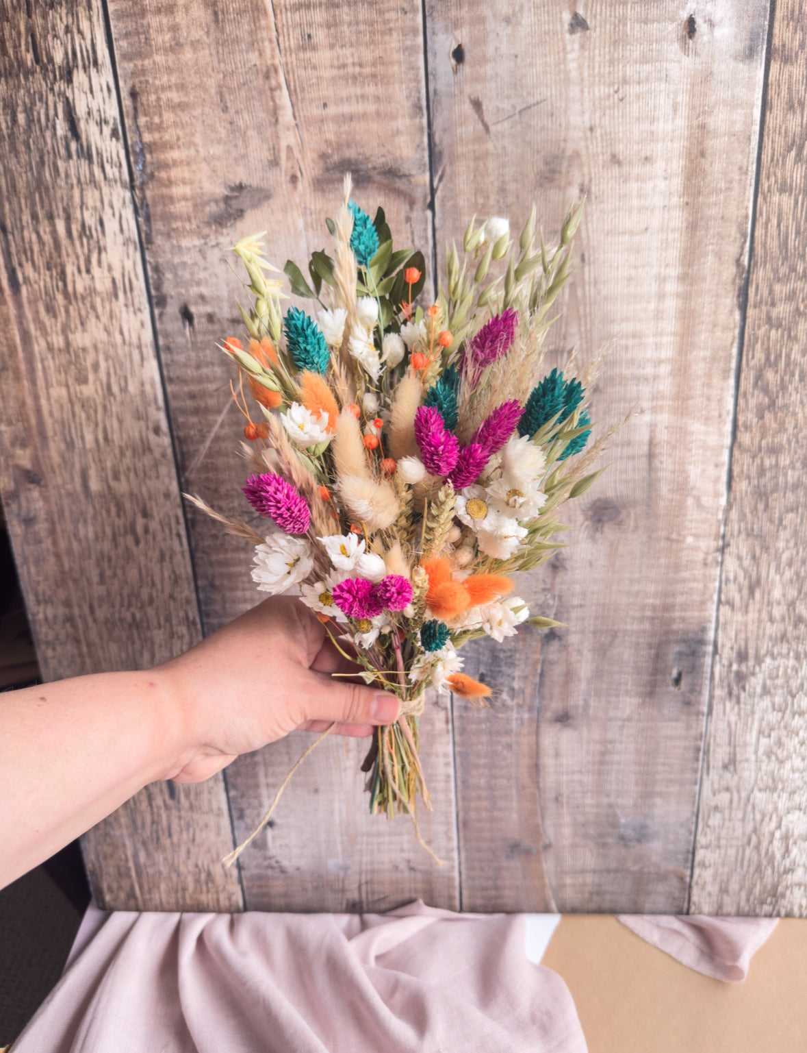 Emerald Green, Pink and Orange Bouquet