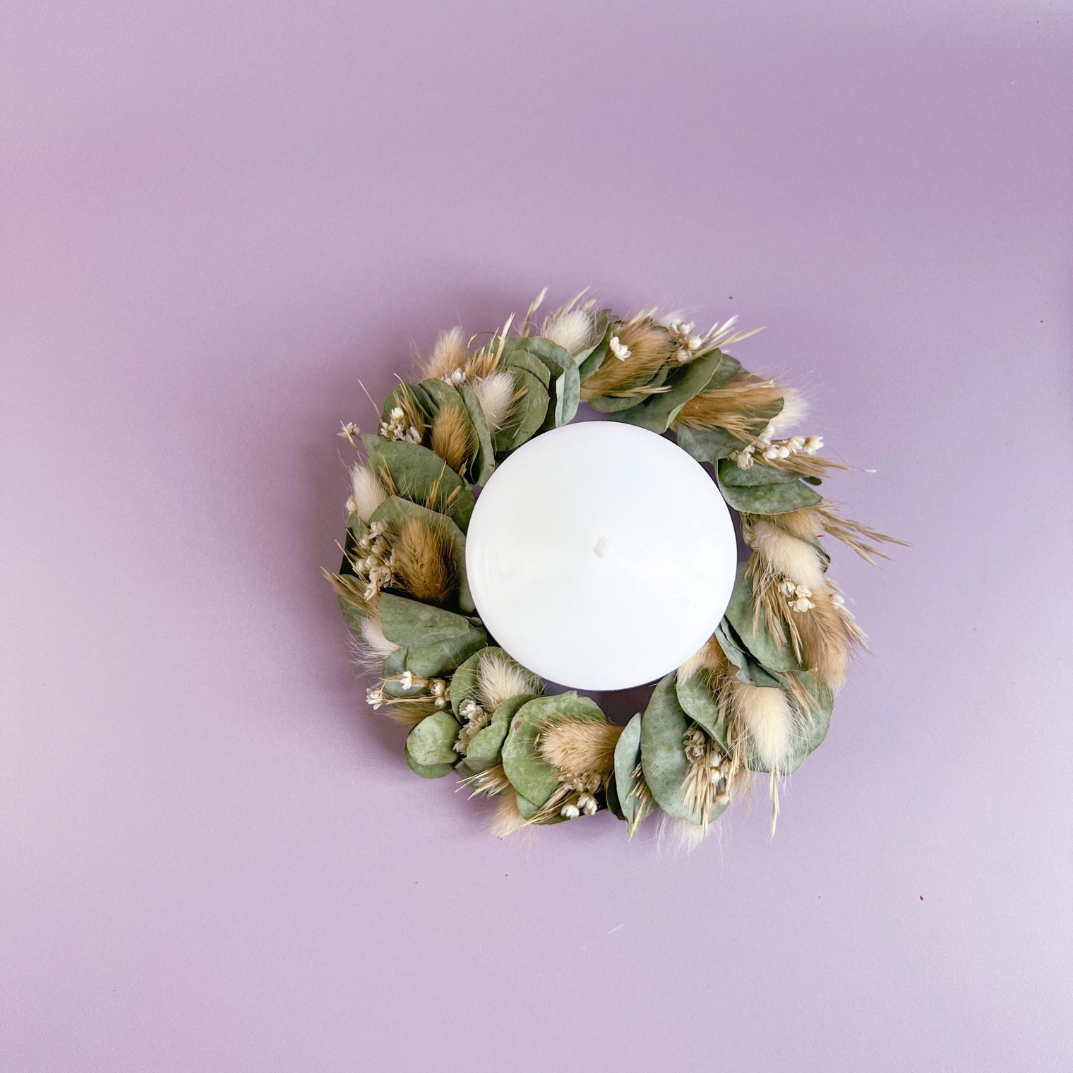 Small Eucalyptus and Bunny tails Candle Wreath