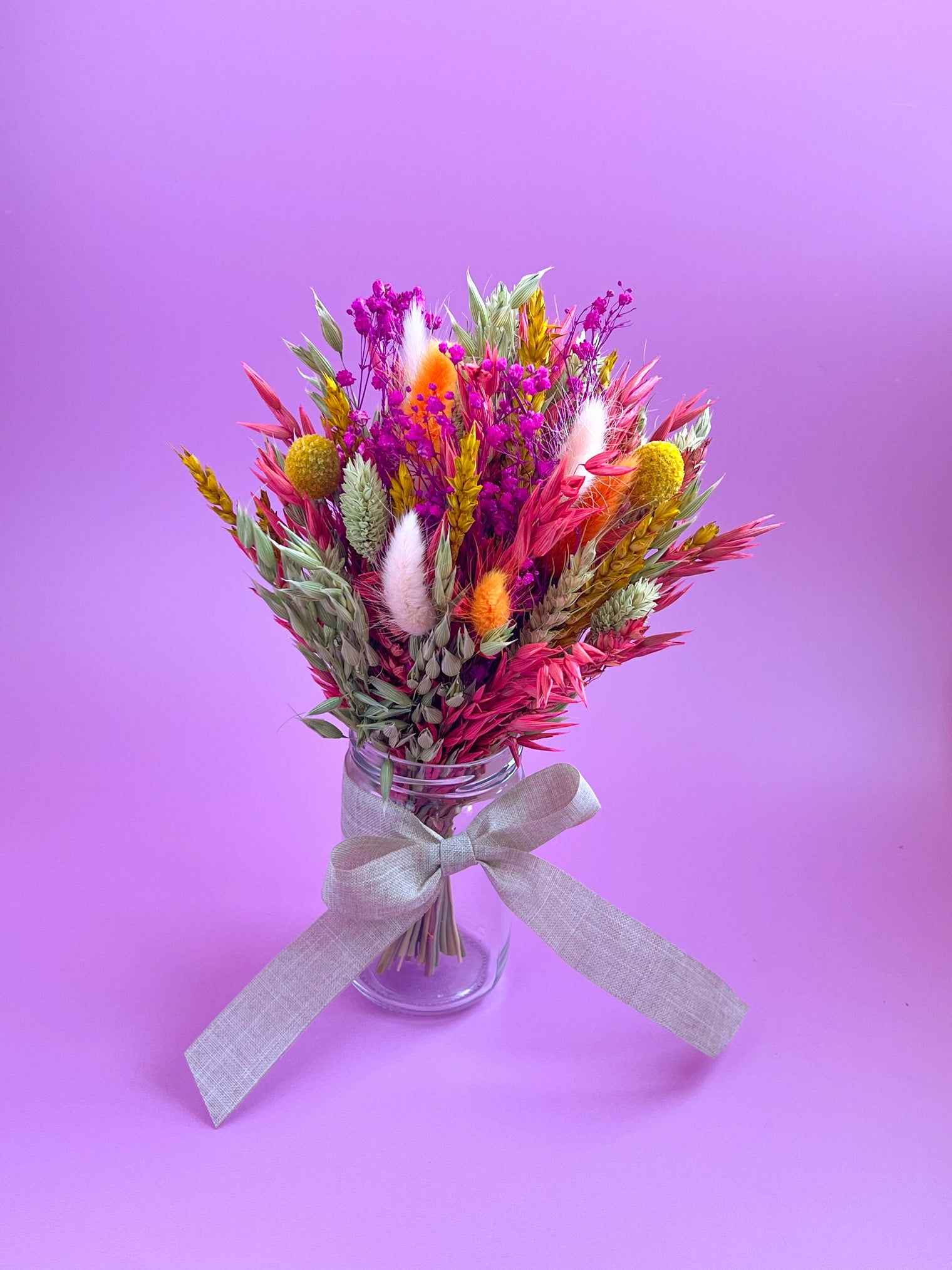 Pink Sunrise Mason Jar Dried Flower Bouquets - Bright and Vibrant Gift for Mother's Day
