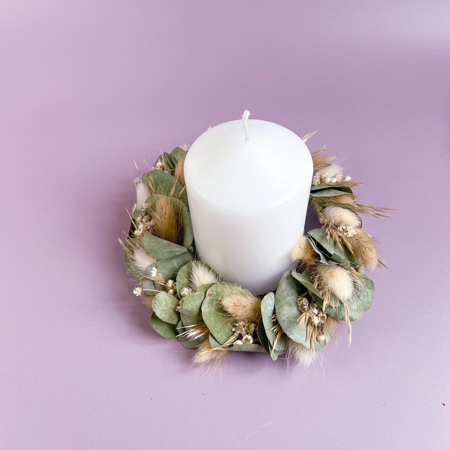 Small Eucalyptus and Bunny tails Candle Wreath