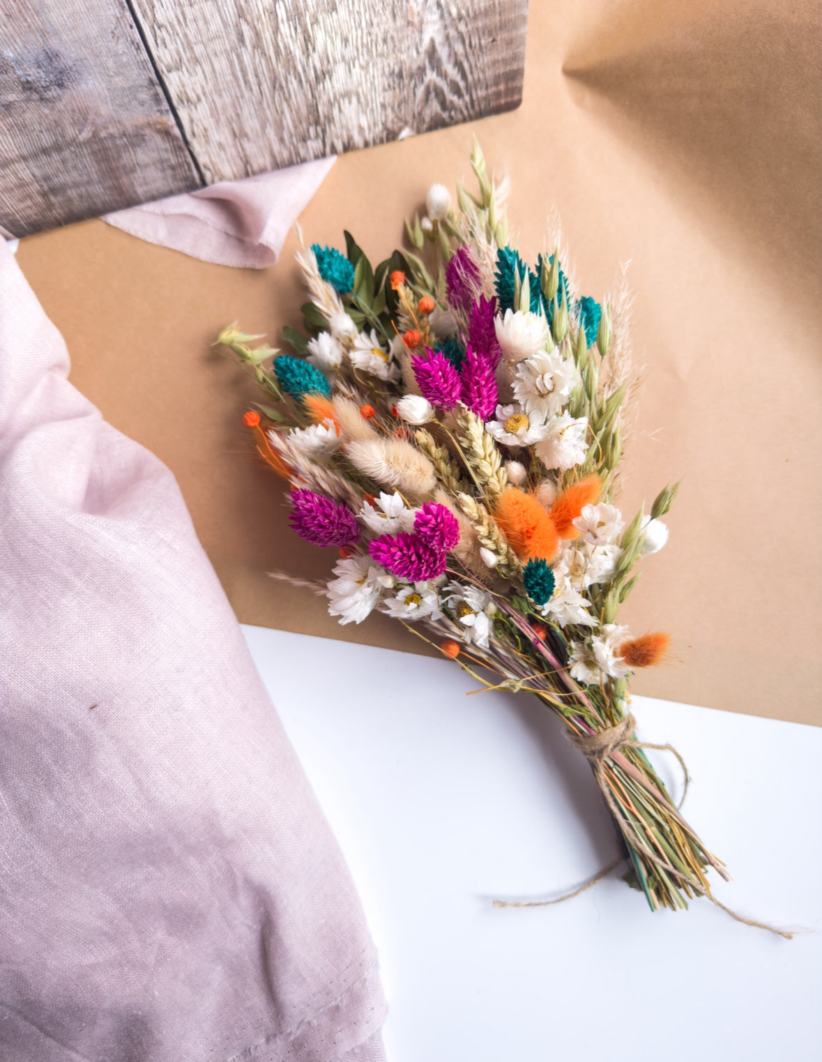 Emerald Green, Pink and Orange Bouquet