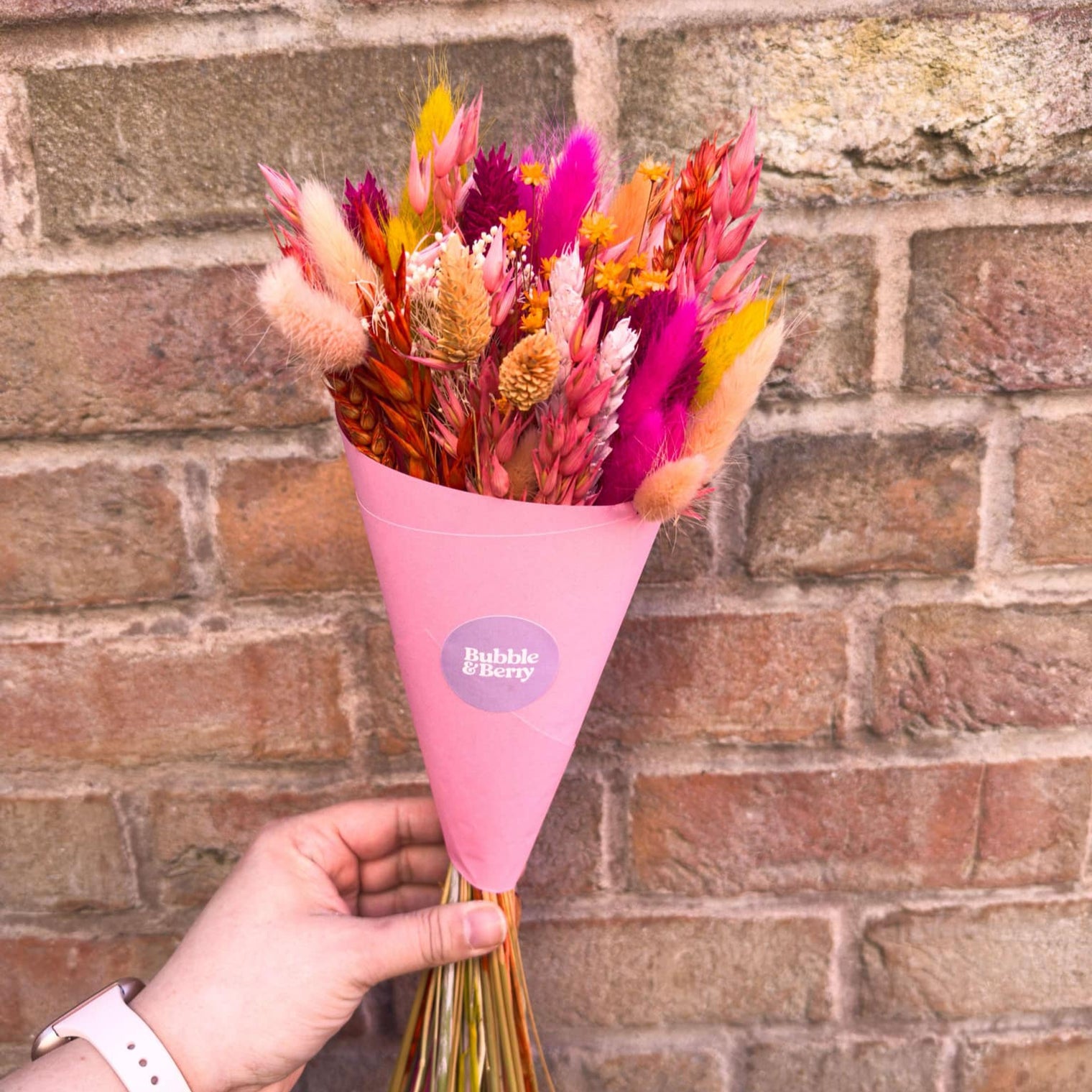 Pink and Orange Dried Flower Bouquet