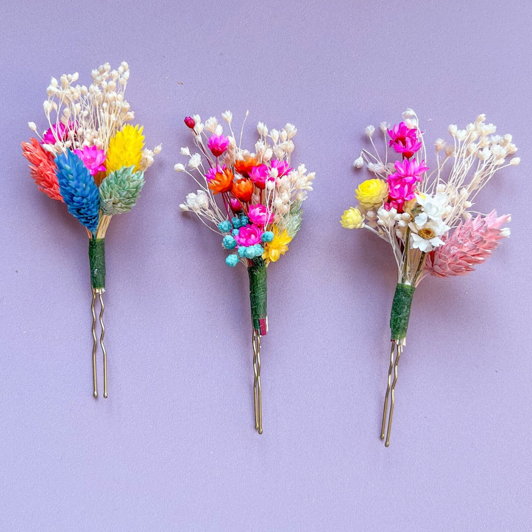 Rainbow Dried Flower Hair Pin