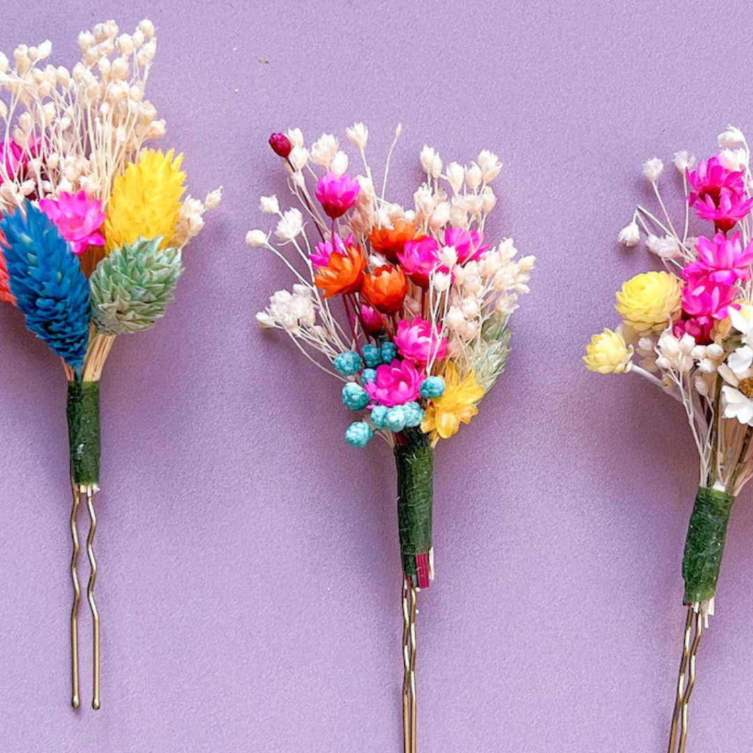 Rainbow Dried Flower Hair Pin