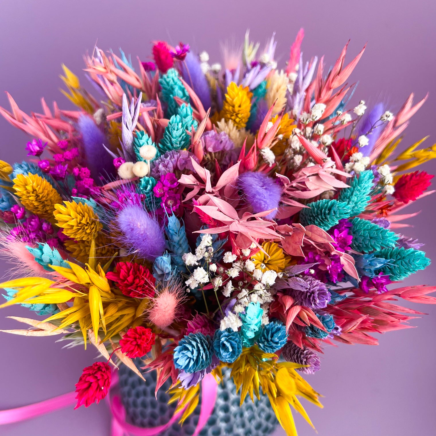 Vibrant Colourful Rainbow Dried Flower Bouquet