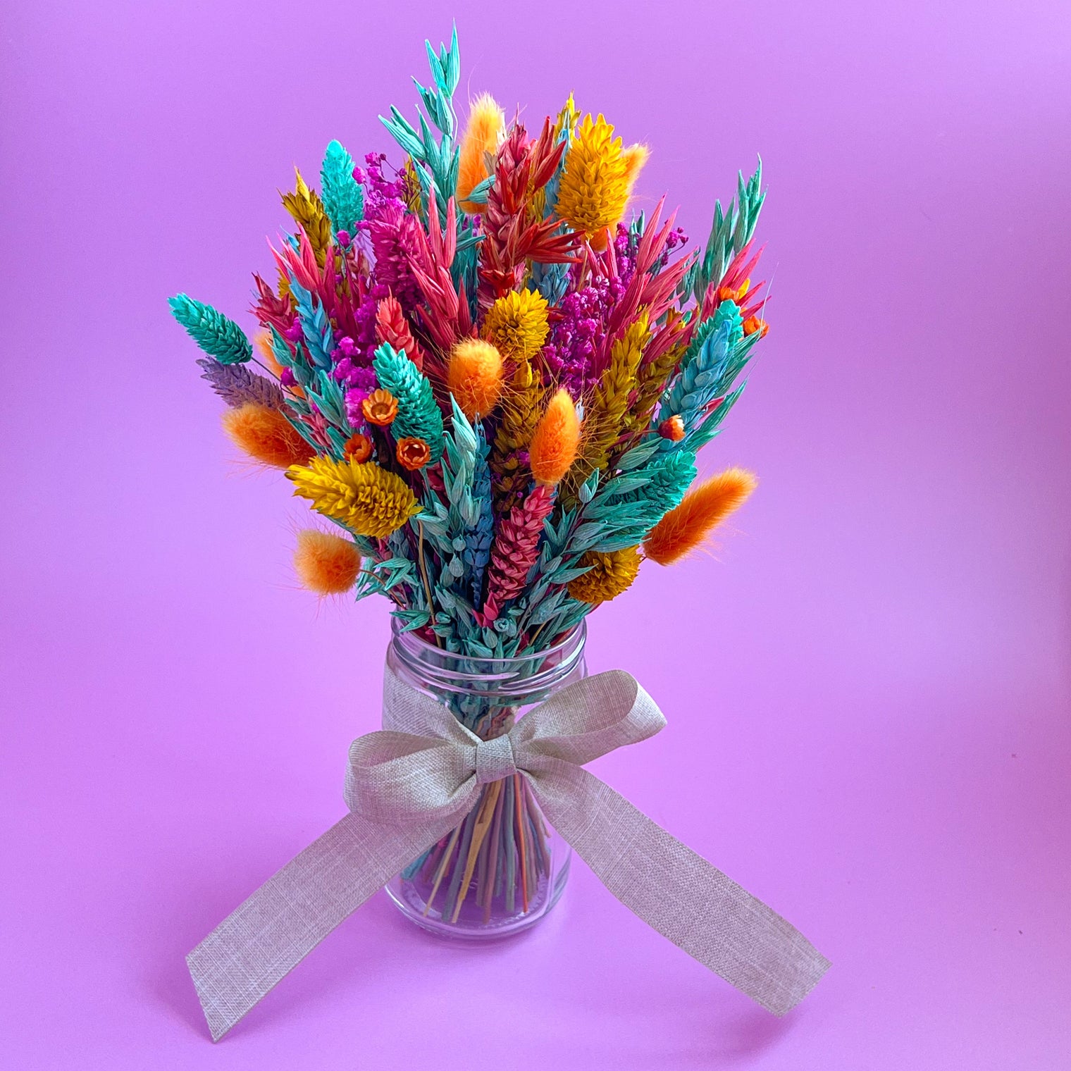 Bright Rainbow Mason Jar Dried Flower Bouquets - Bright and Vibrant Gift for Mother's Day