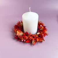 Small Burnt Orange and Burgundy Red Candle Wreath