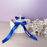 White Flower girl basket with Customized Ribbon