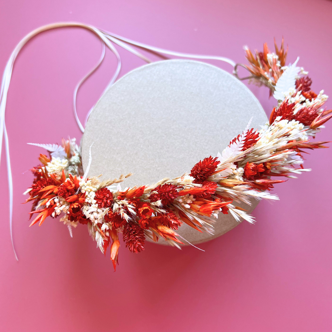 Burnt Orange Dried Flower Hair Crown