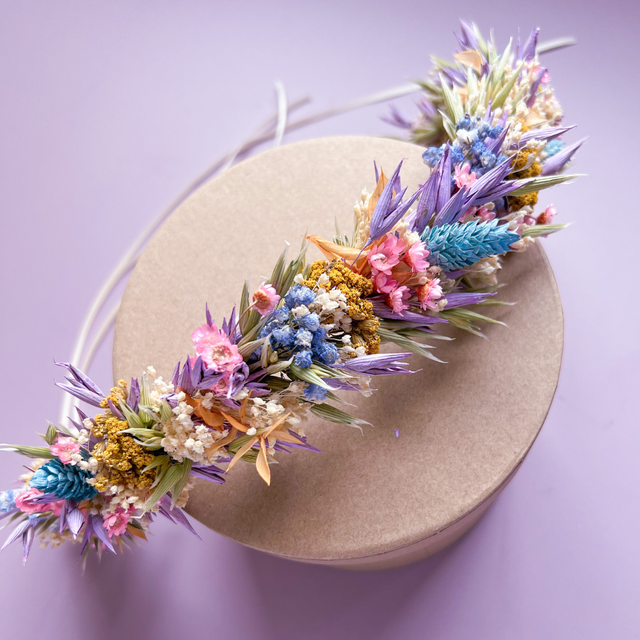 Pastel Rainbow Dried Flower Hair Crown