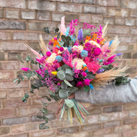 Whimsical Rainbow Bridal Bouquet with Eucalyptus