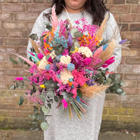 Whimsical Rainbow Bridal Bouquet with Eucalyptus