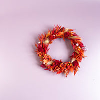 Small Burnt Orange and Burgundy Red Candle Wreath