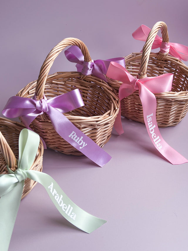 Flower Girl Baskets with Personalised Ribbon