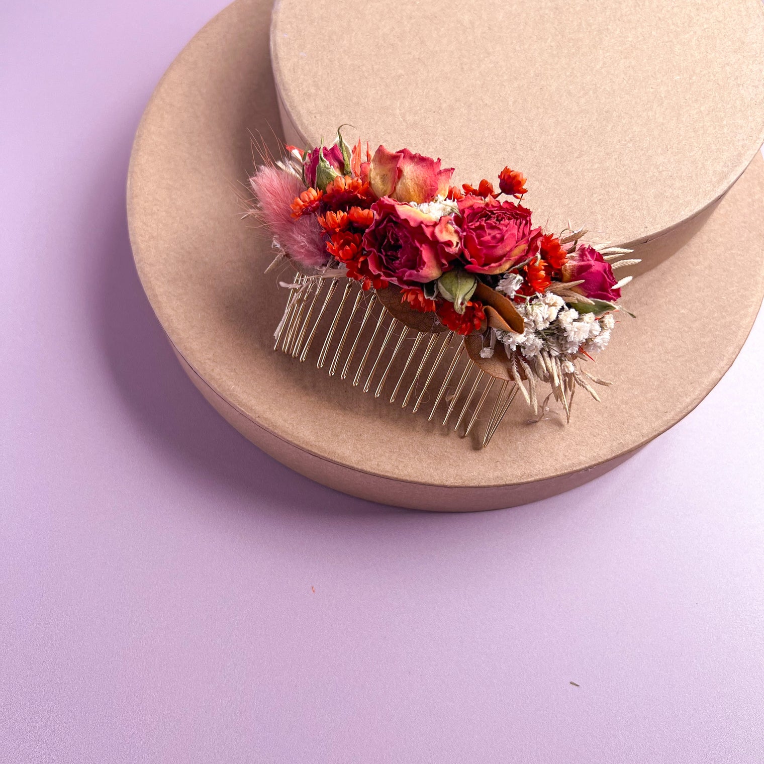 Orange Dried Flower Hair Comb