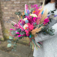 Whimsical Rainbow Bridal Bouquet with Eucalyptus