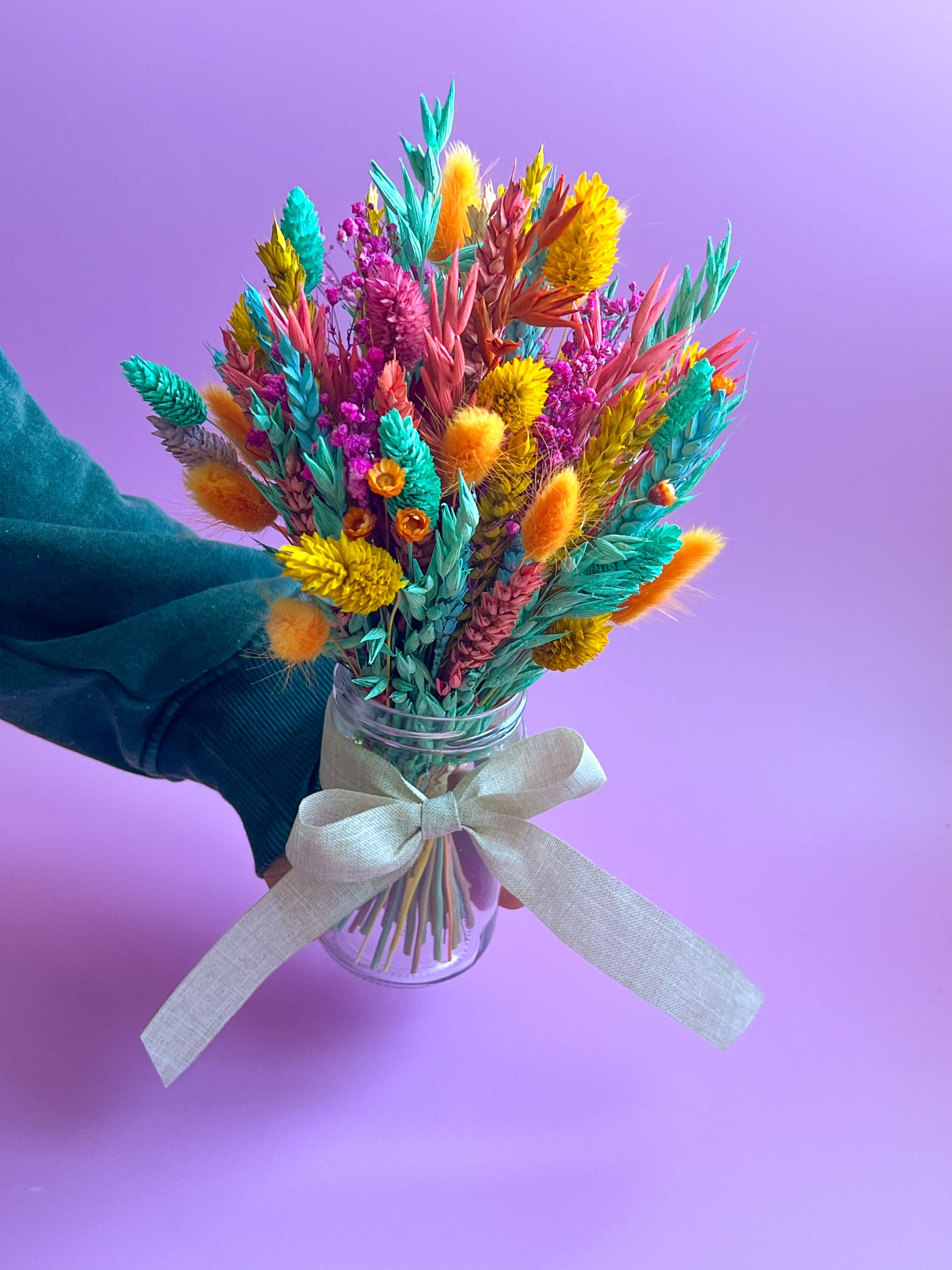 Bright Rainbow Mason Jar Dried Flower Bouquets - Bright and Vibrant Gift for Mother's Day