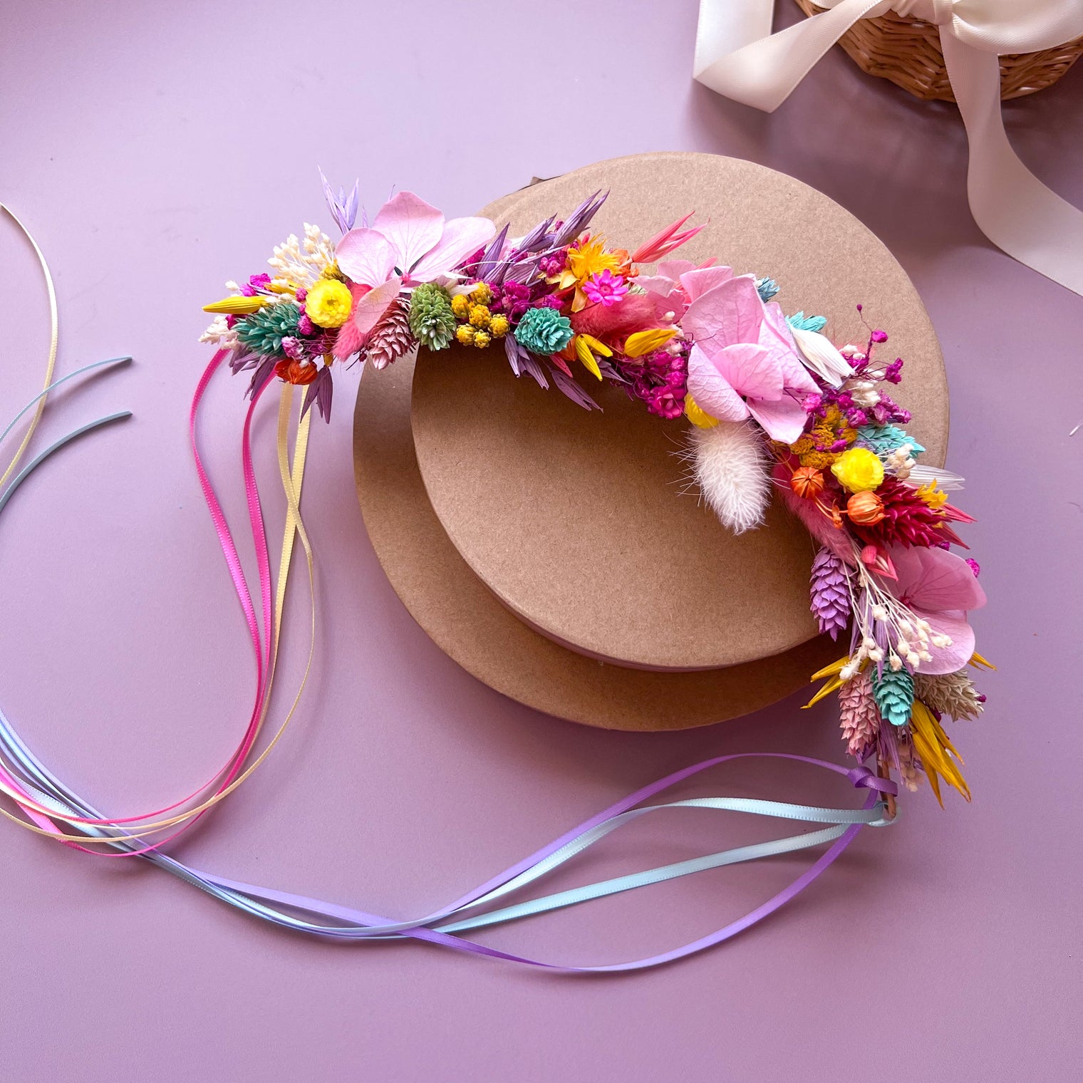 Rainbow Dried Flower Hair Crown