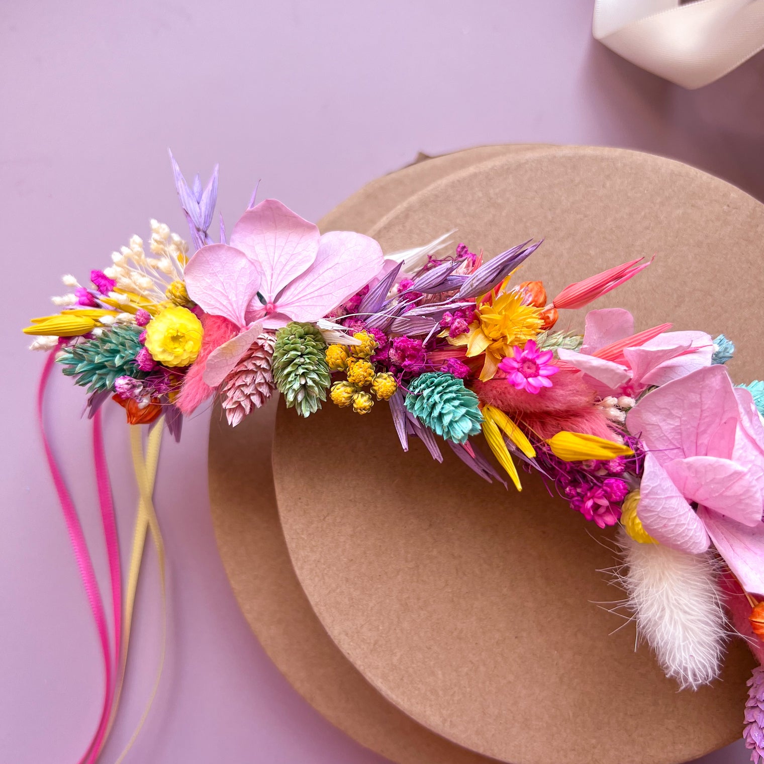 Rainbow Dried Flower Hair Crown