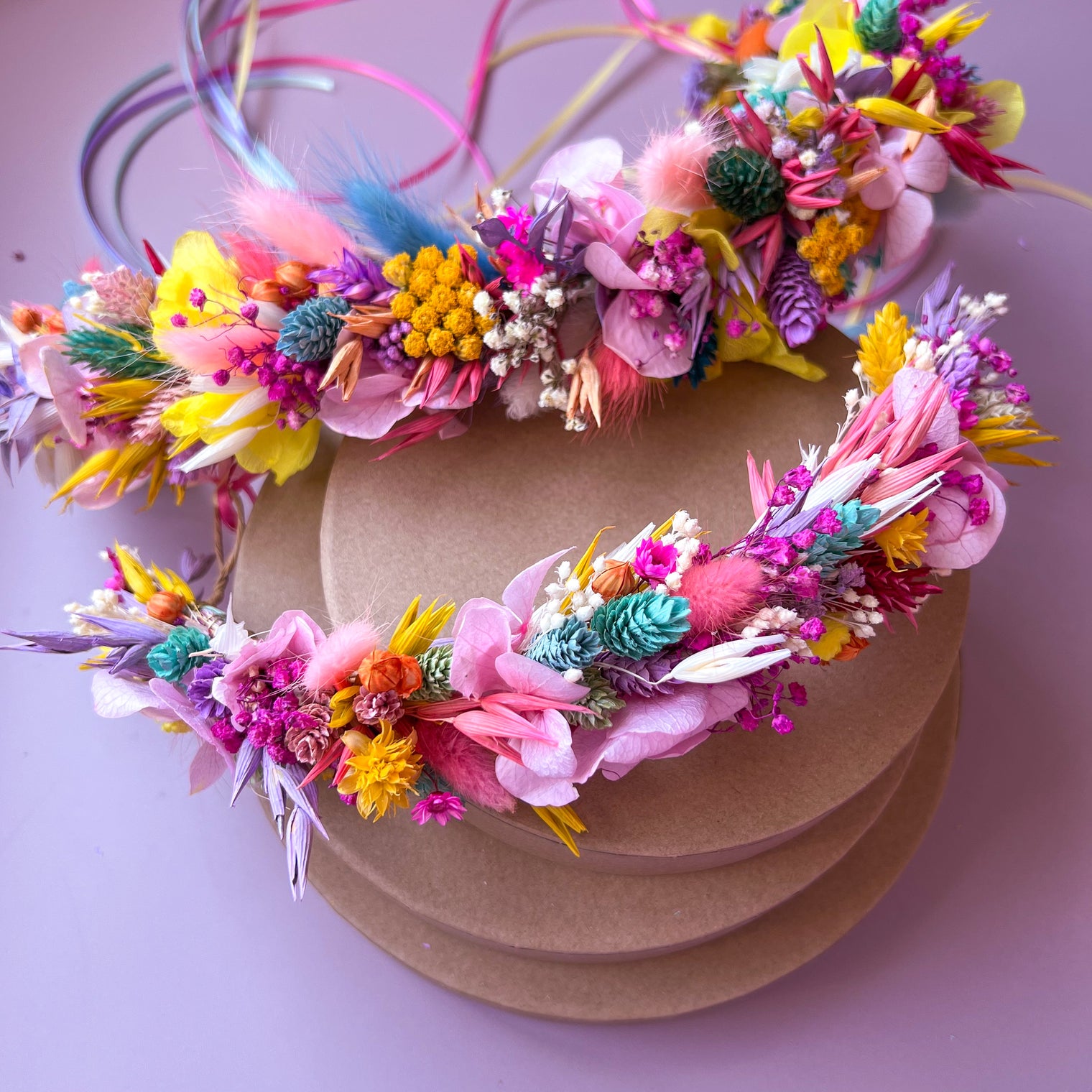 Rainbow Dried Flower Hair Crown