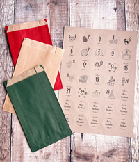 DIY Advent Calendar - Set of 24 Large Bags - Red and Green