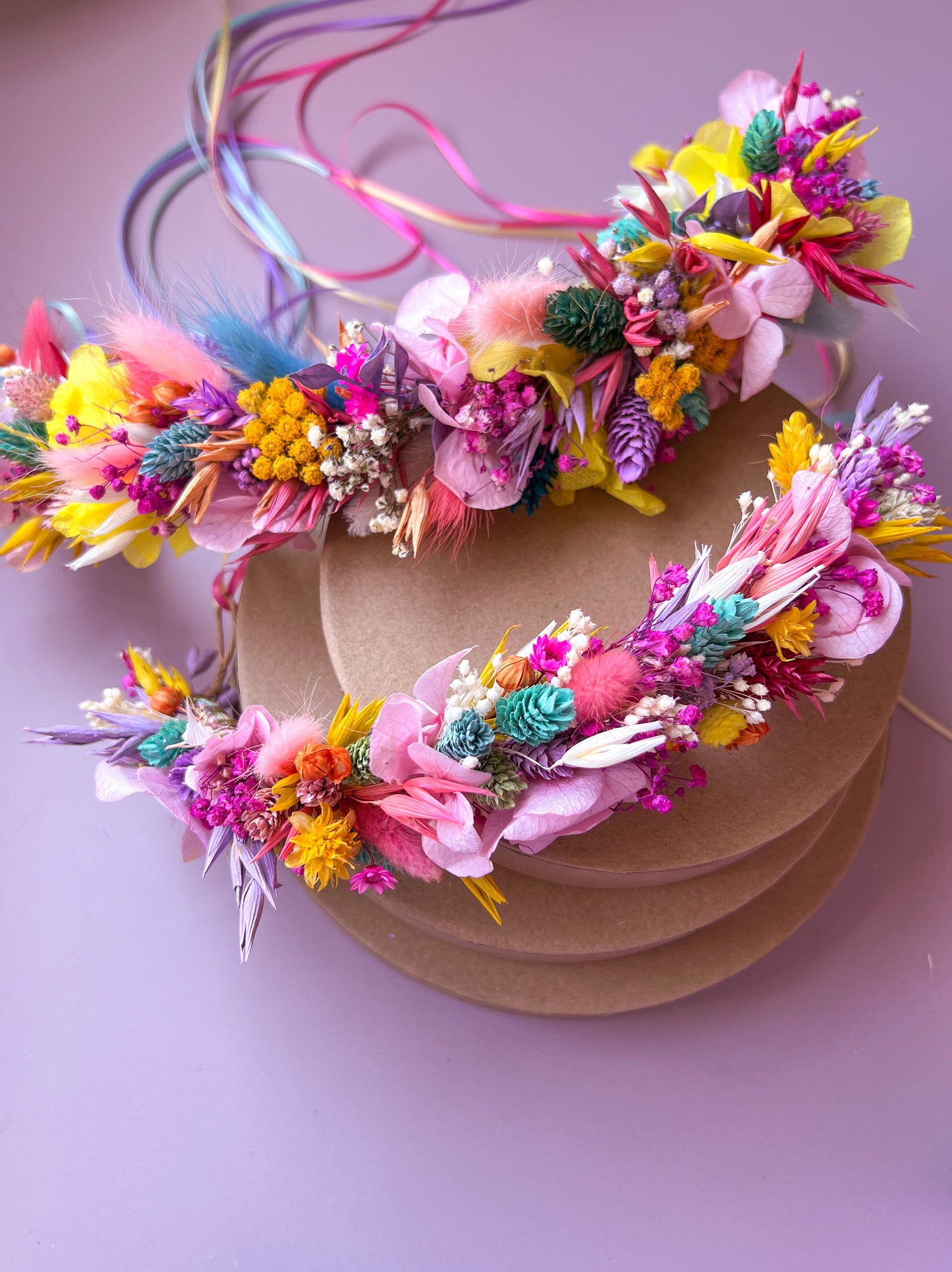 Rainbow Dried Flower Hair Crown