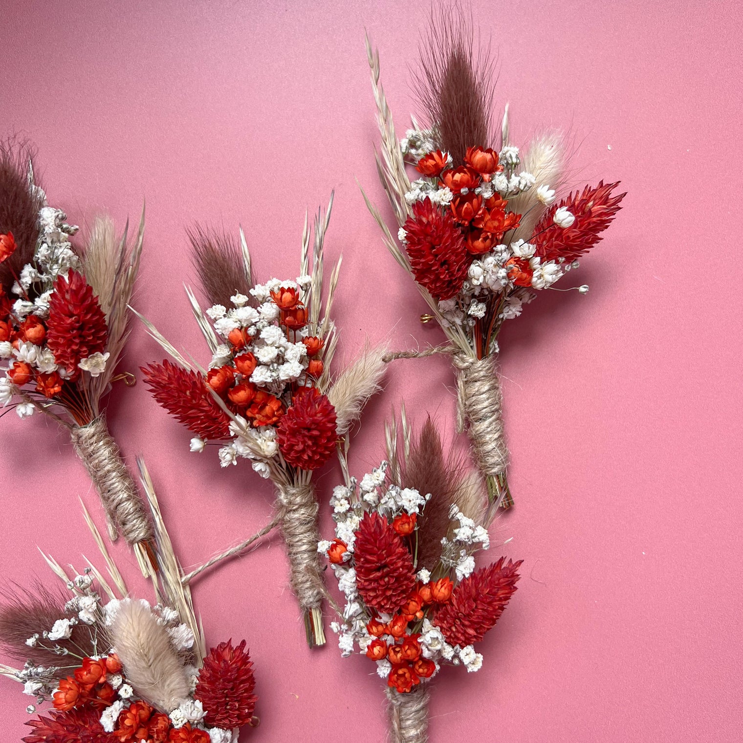 Burnt Orange Boho Dried Flower Buttonholes