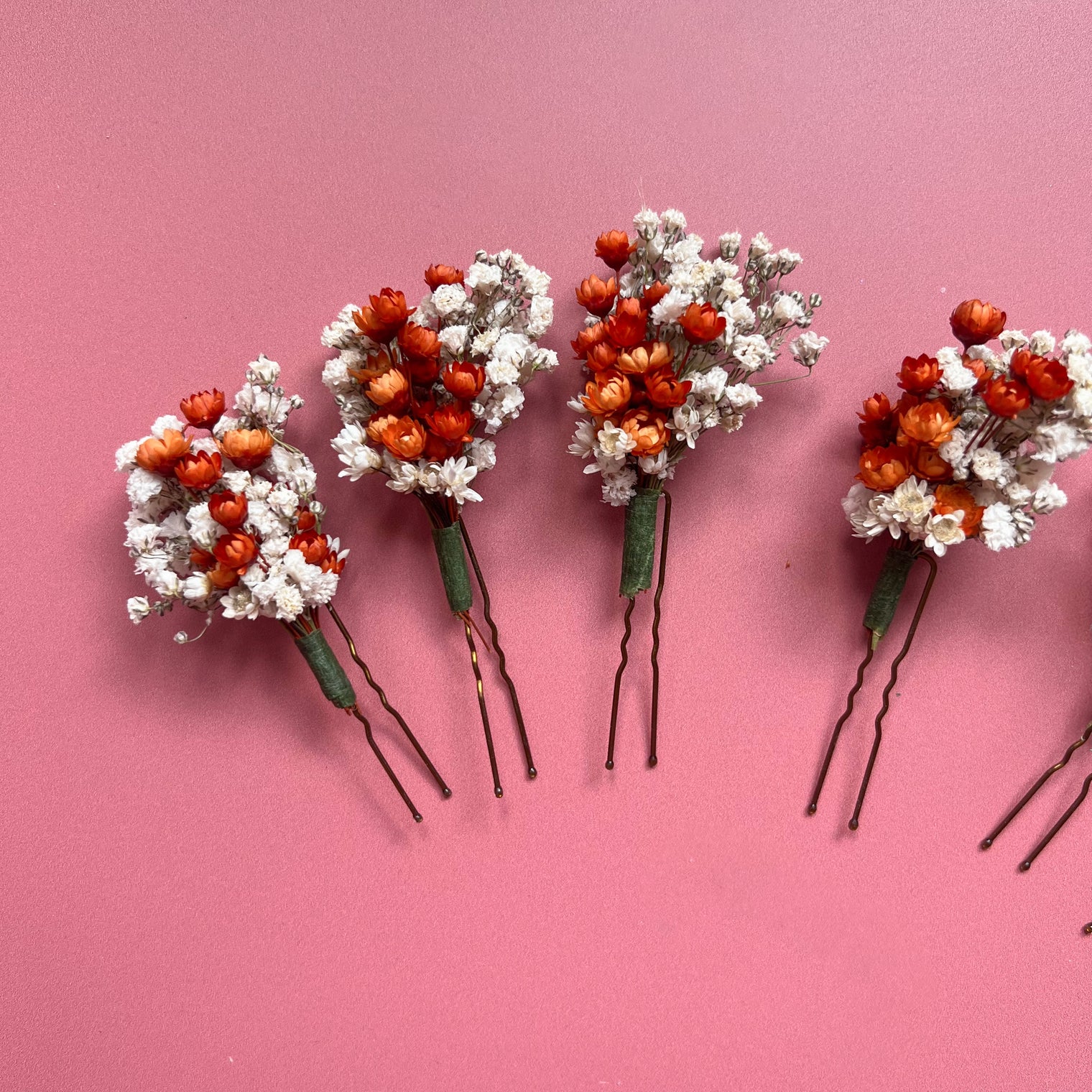 Burnt Orange Boho Dried Flower Hair Pin