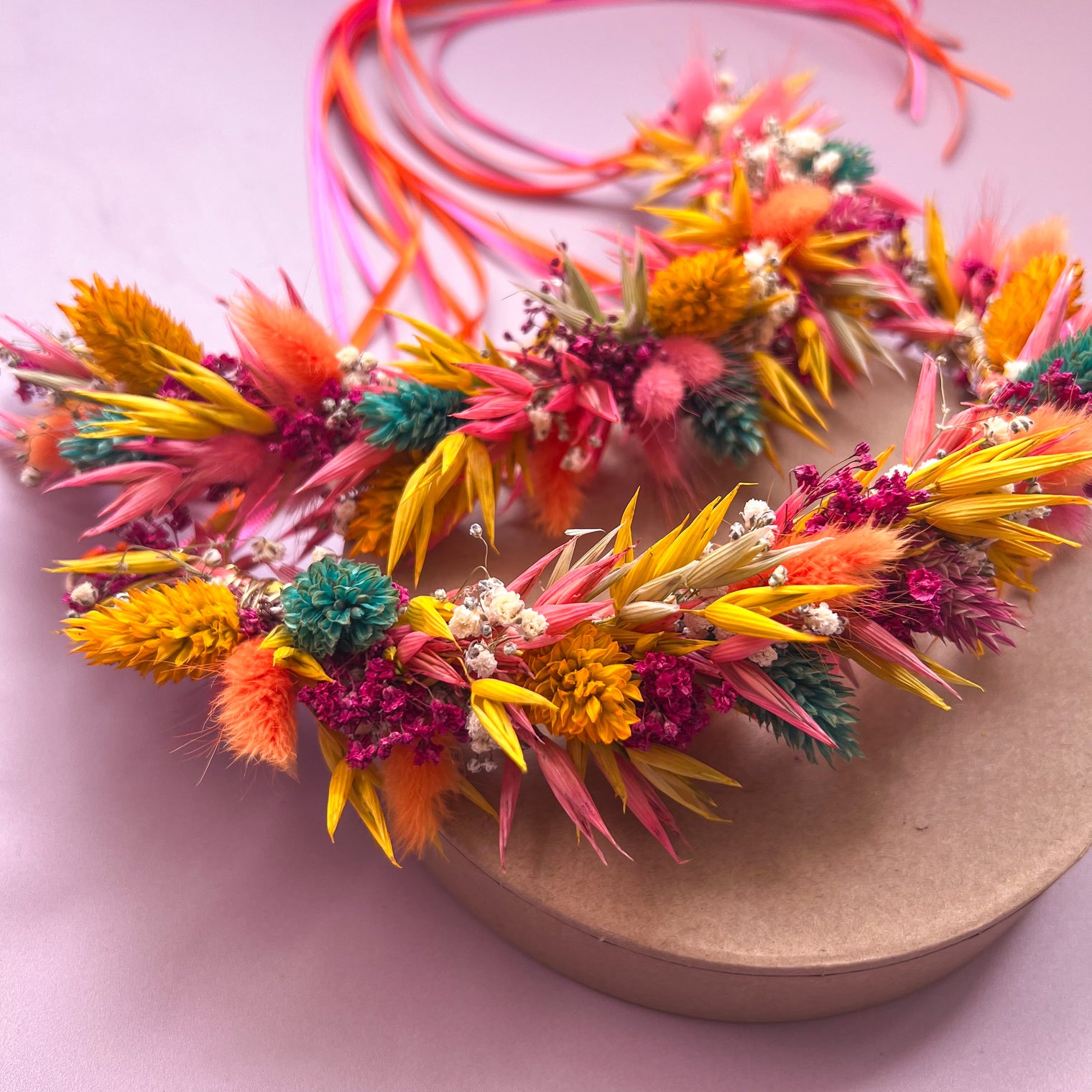 Pink Sunrise Dried Flower Hair Crown