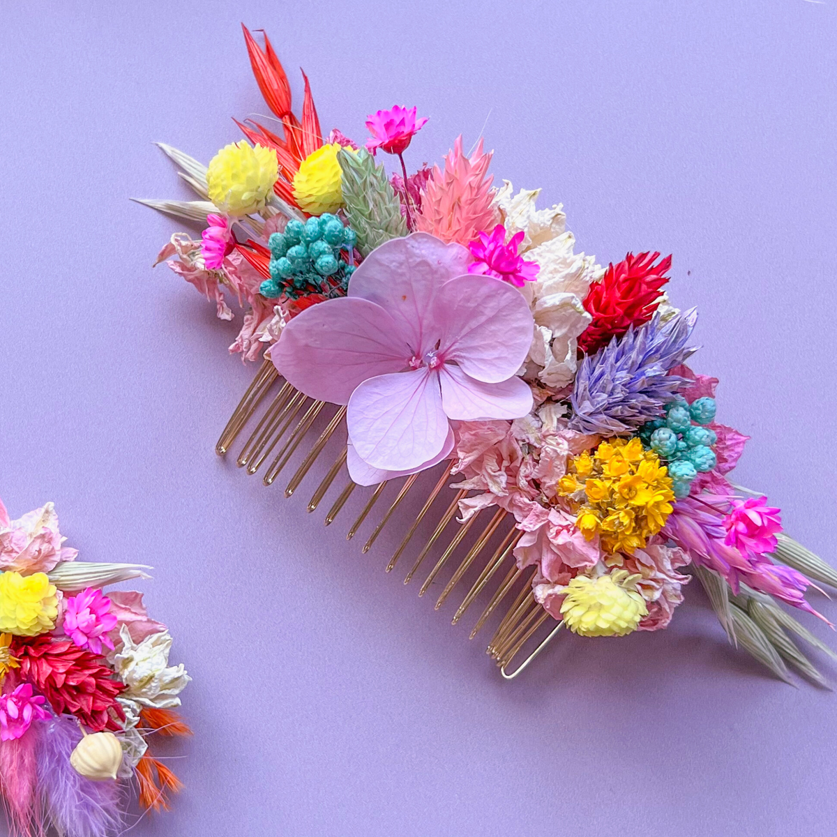 Rainbow Dried Flower Hair Comb – Bubble and Berry