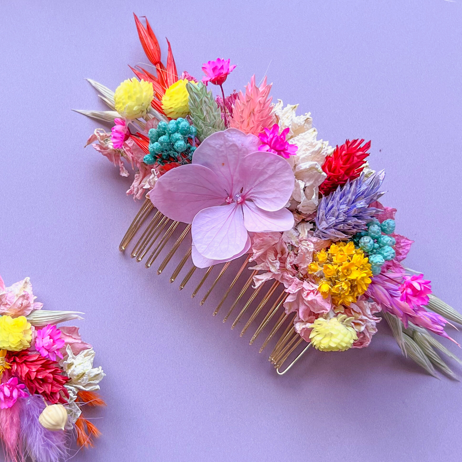 Rainbow Dried Flower Hair Comb