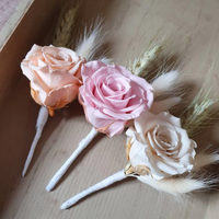 Pastel Dried Flower Buttonholes with Preserved Roses