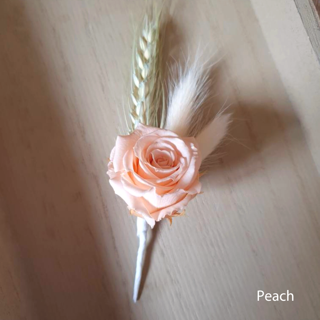 Pastel Dried Flower Buttonholes with Preserved Roses