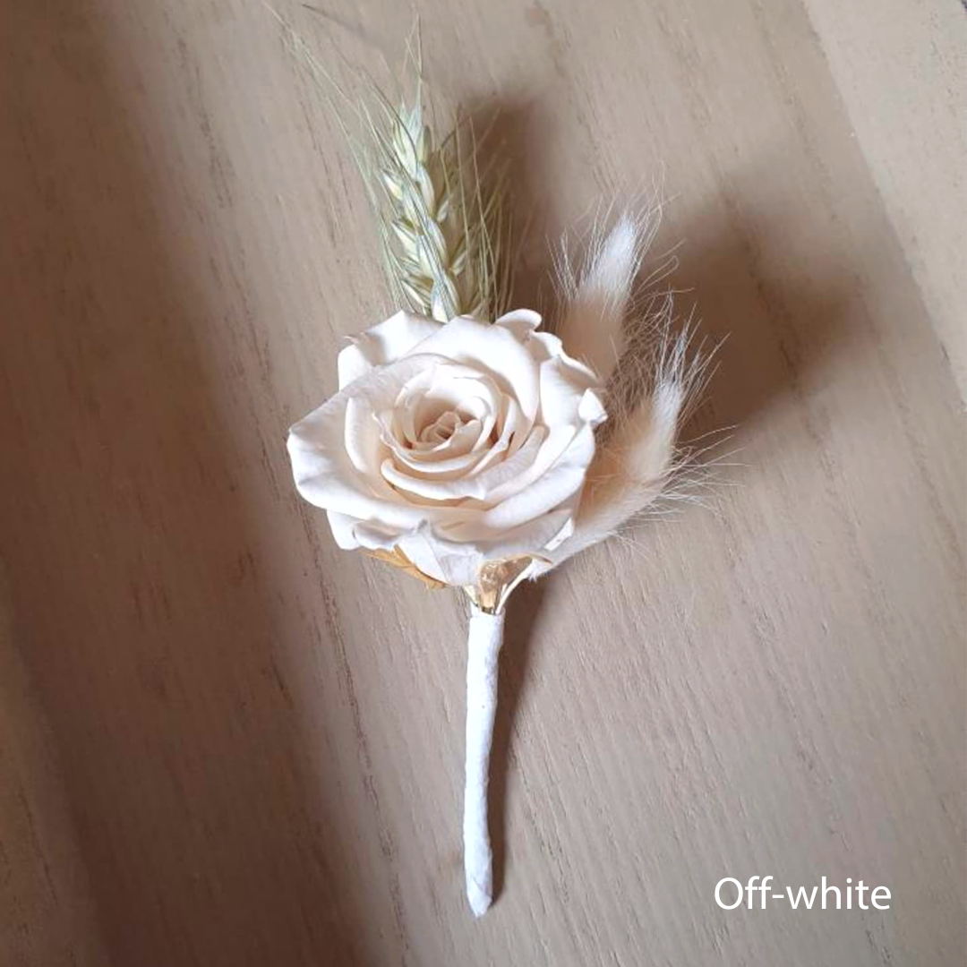 Pastel Dried Flower Buttonholes with Preserved Roses