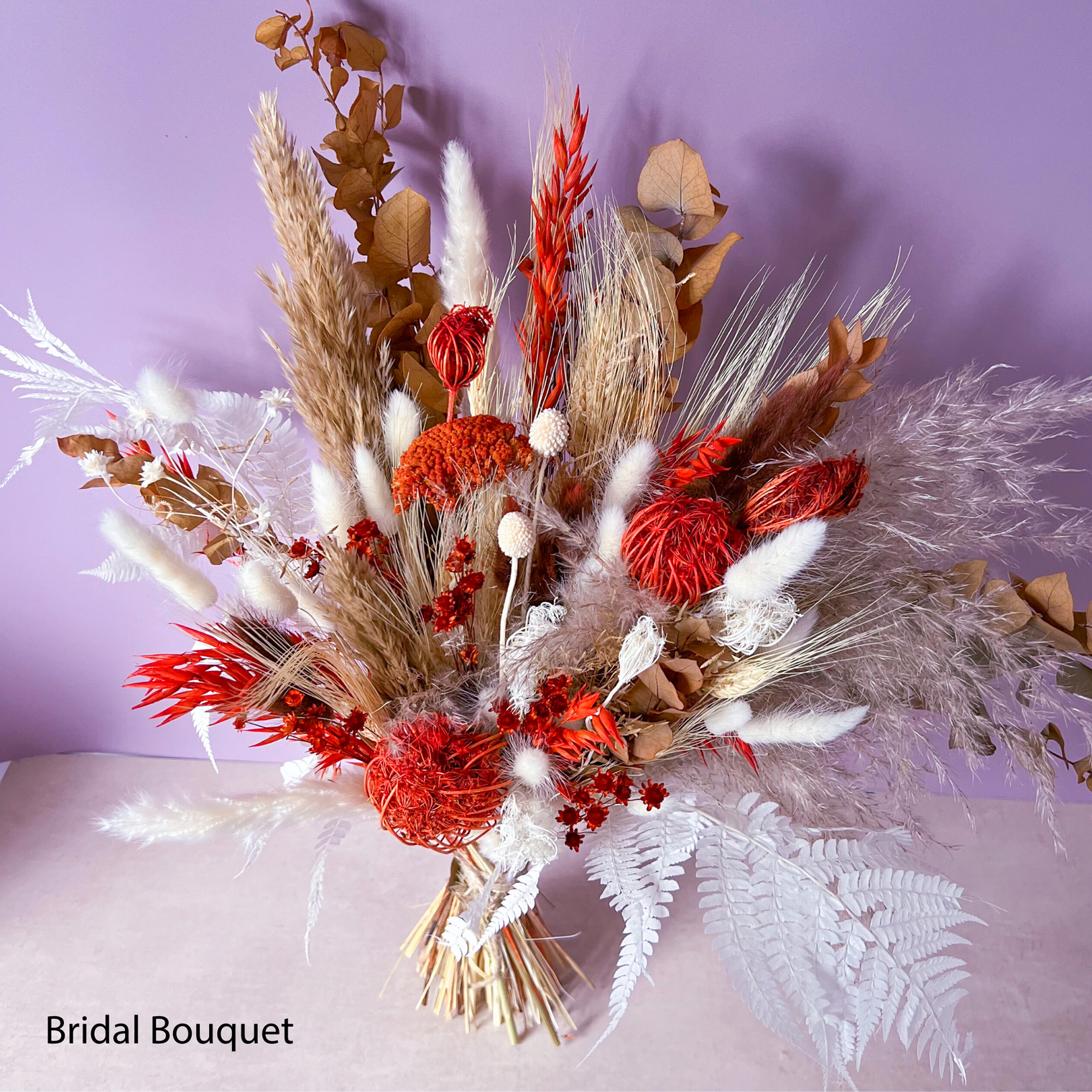 Burnt Orange Dried Flower Wedding Bouquet