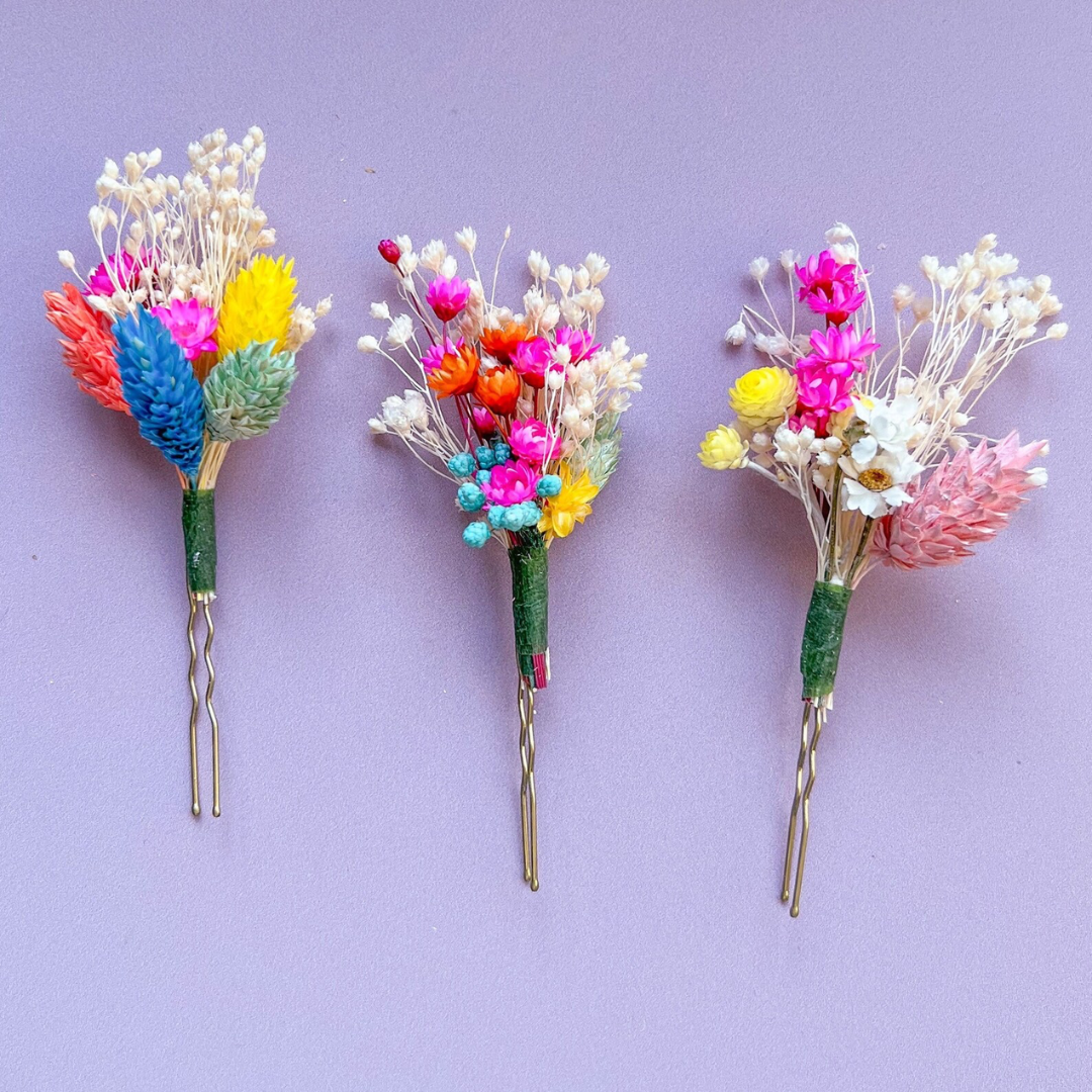 Rainbow Dried Flower Hair Pins