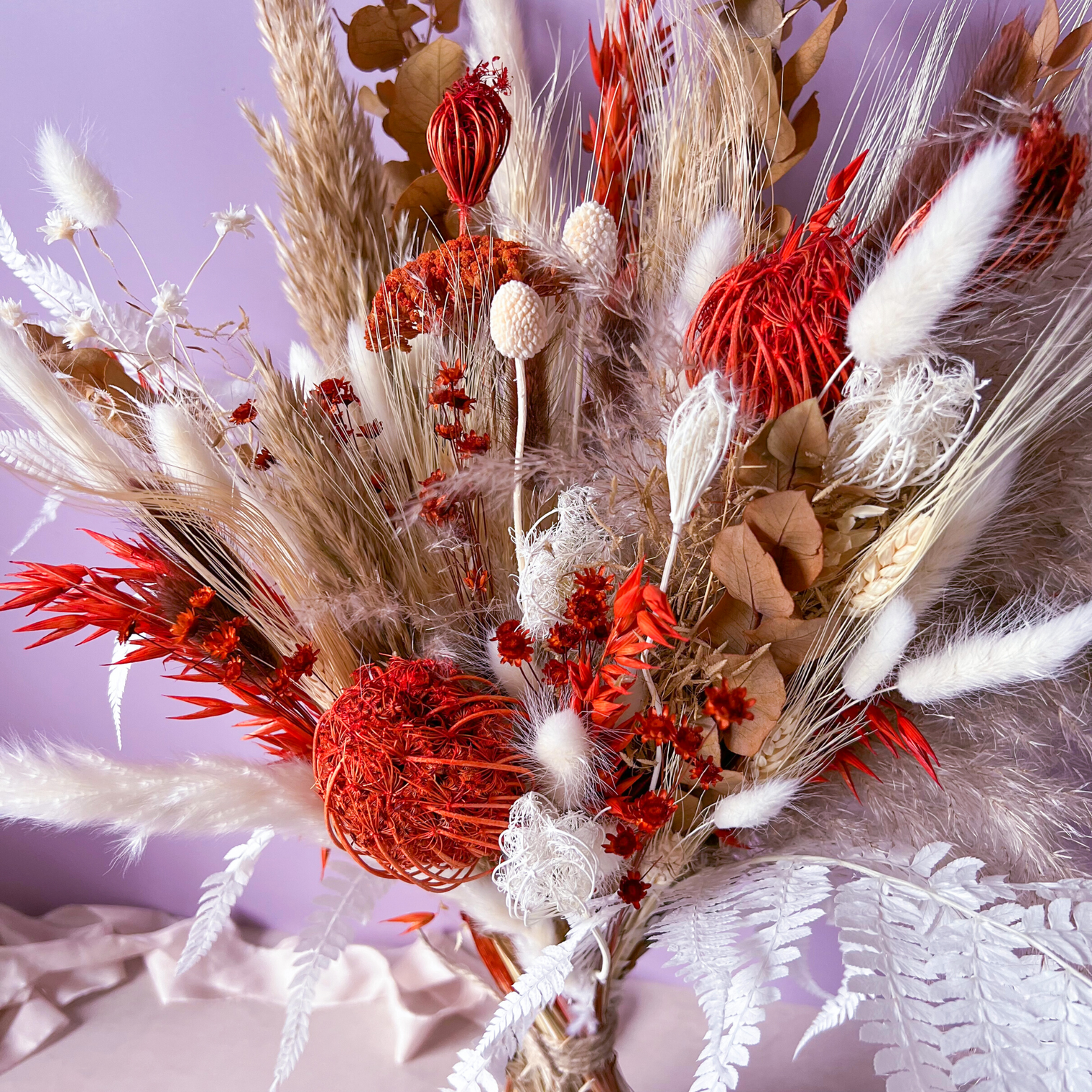 Burnt Orange Dried Flower Wedding Bouquet