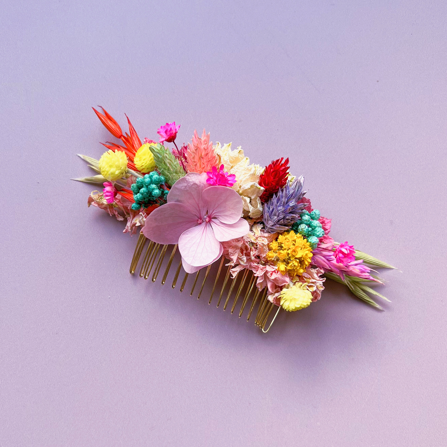 Rainbow Dried Flower Hair Comb