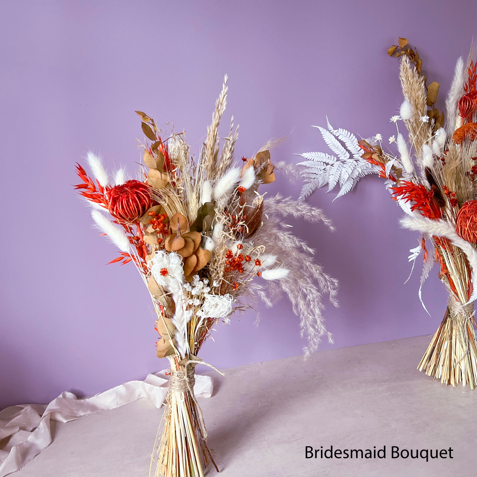 Burnt Orange Dried Flower Wedding Bouquet