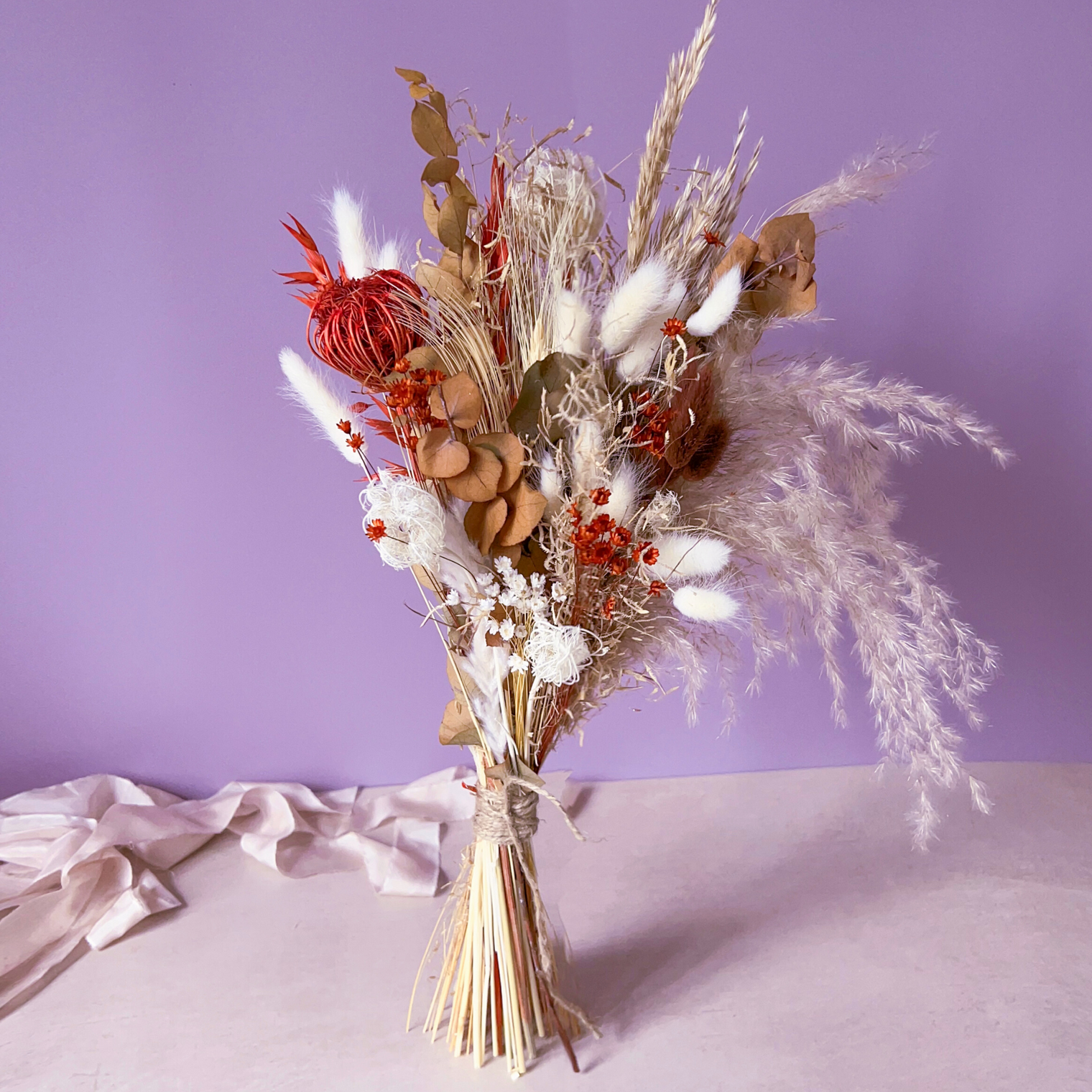 Burnt Orange Dried Flower Wedding Bouquet