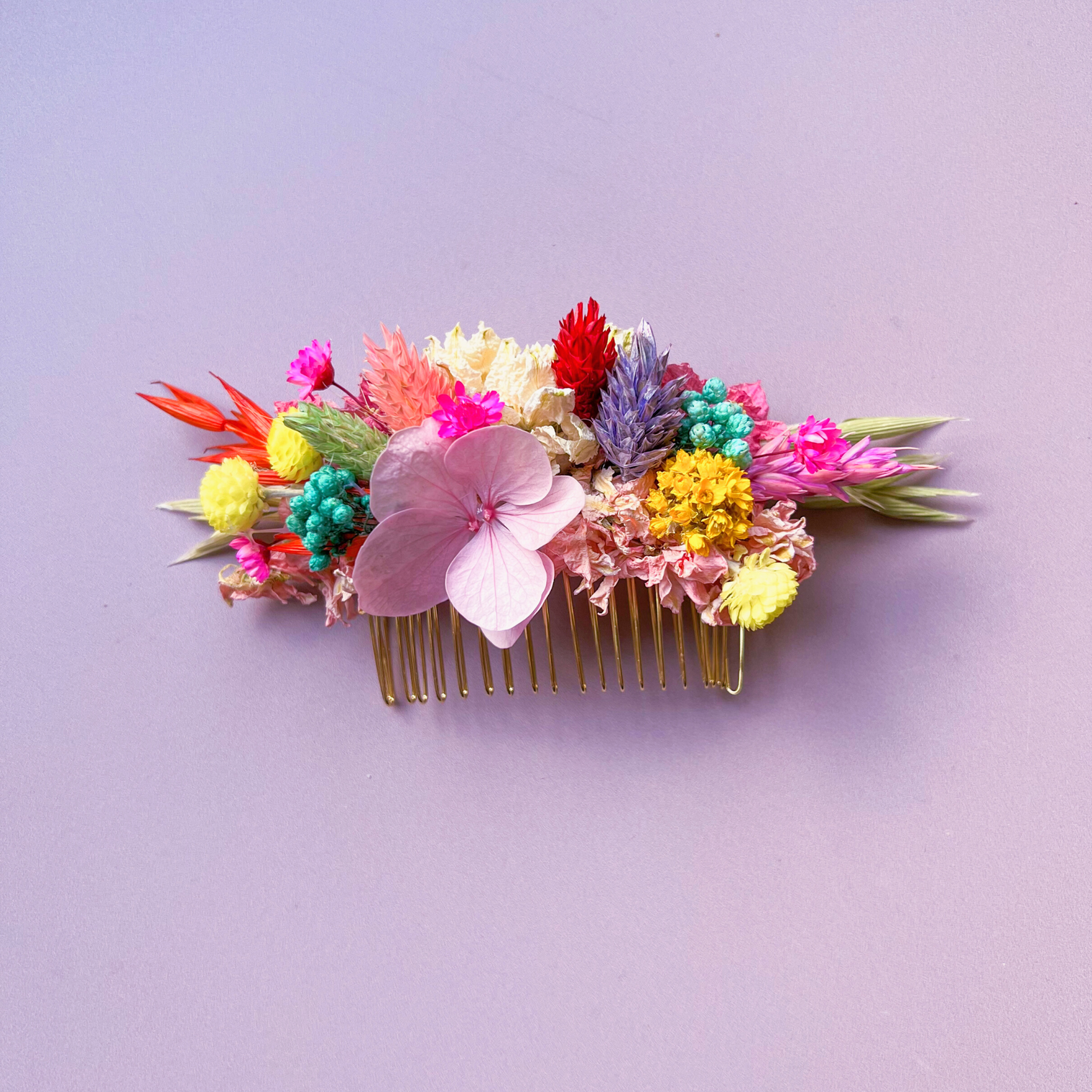 Rainbow Dried Flower Hair Comb