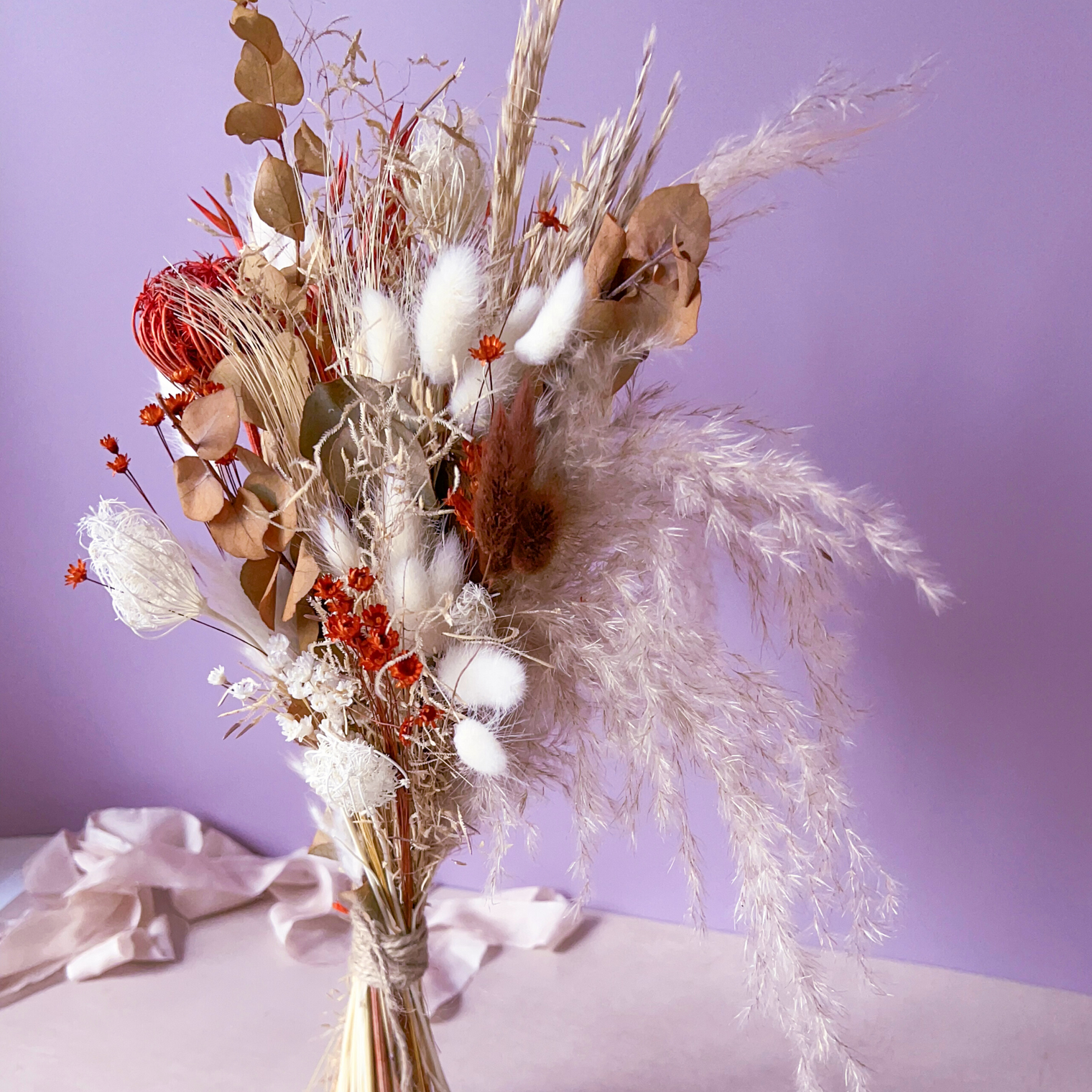 Burnt Orange Dried Flower Wedding Bouquet