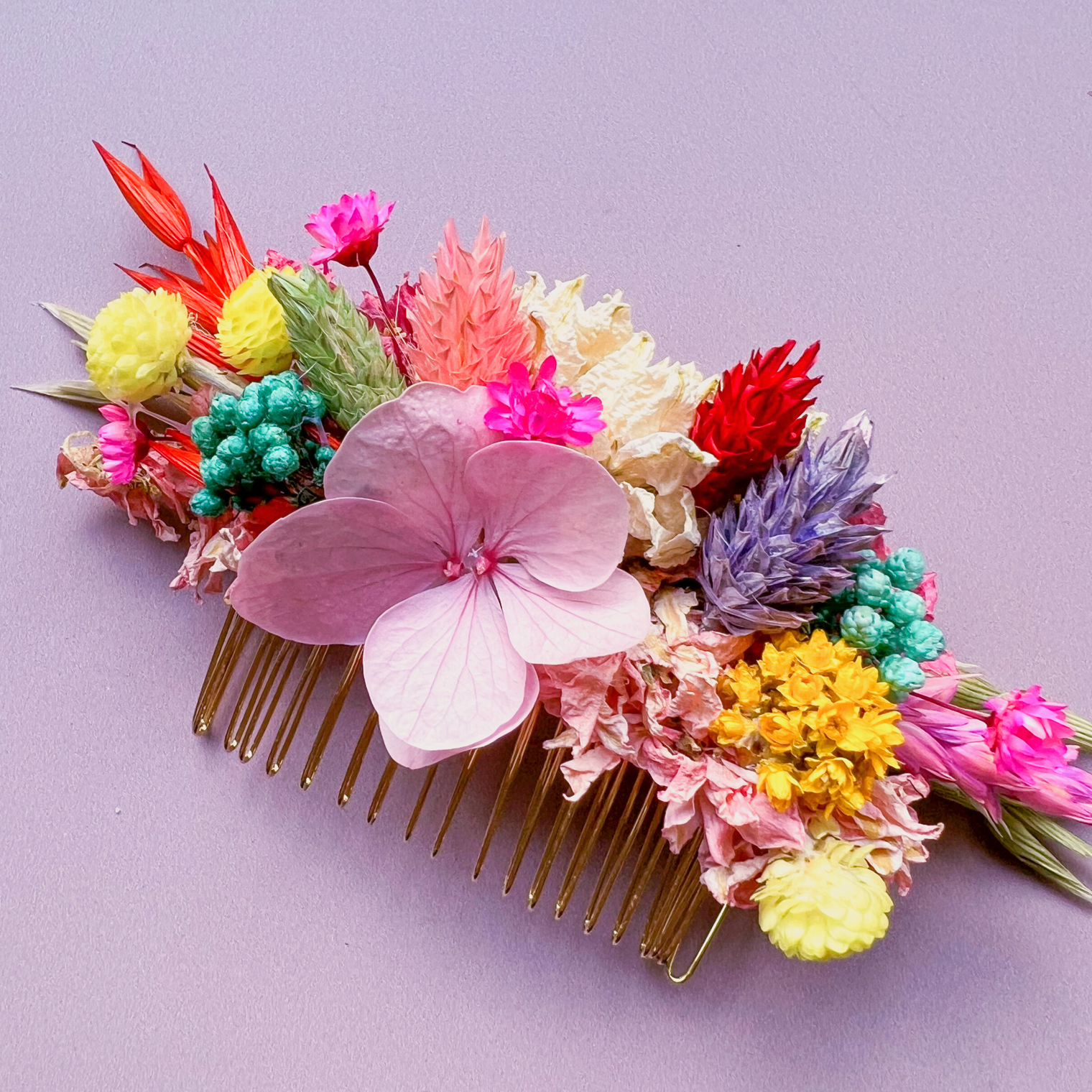 Rainbow Dried Flower Hair Comb