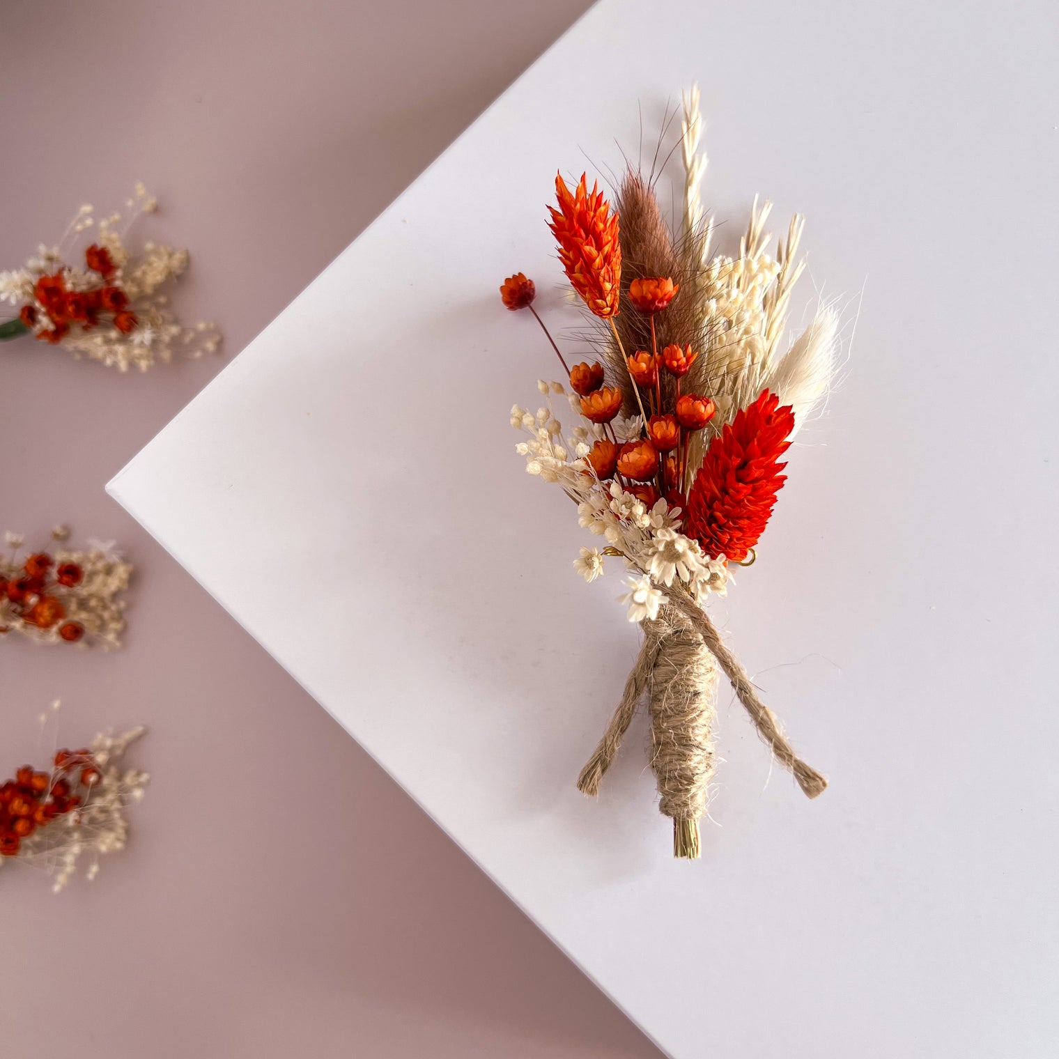 Terracotta Boho Dried Flower Buttonholes