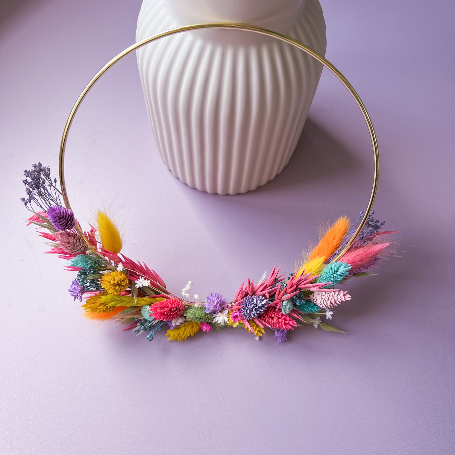 Rainbow Dried Flower Cake Hoop - Gold