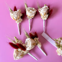 Pastel Dried Flower Buttonholes with Preserved Roses