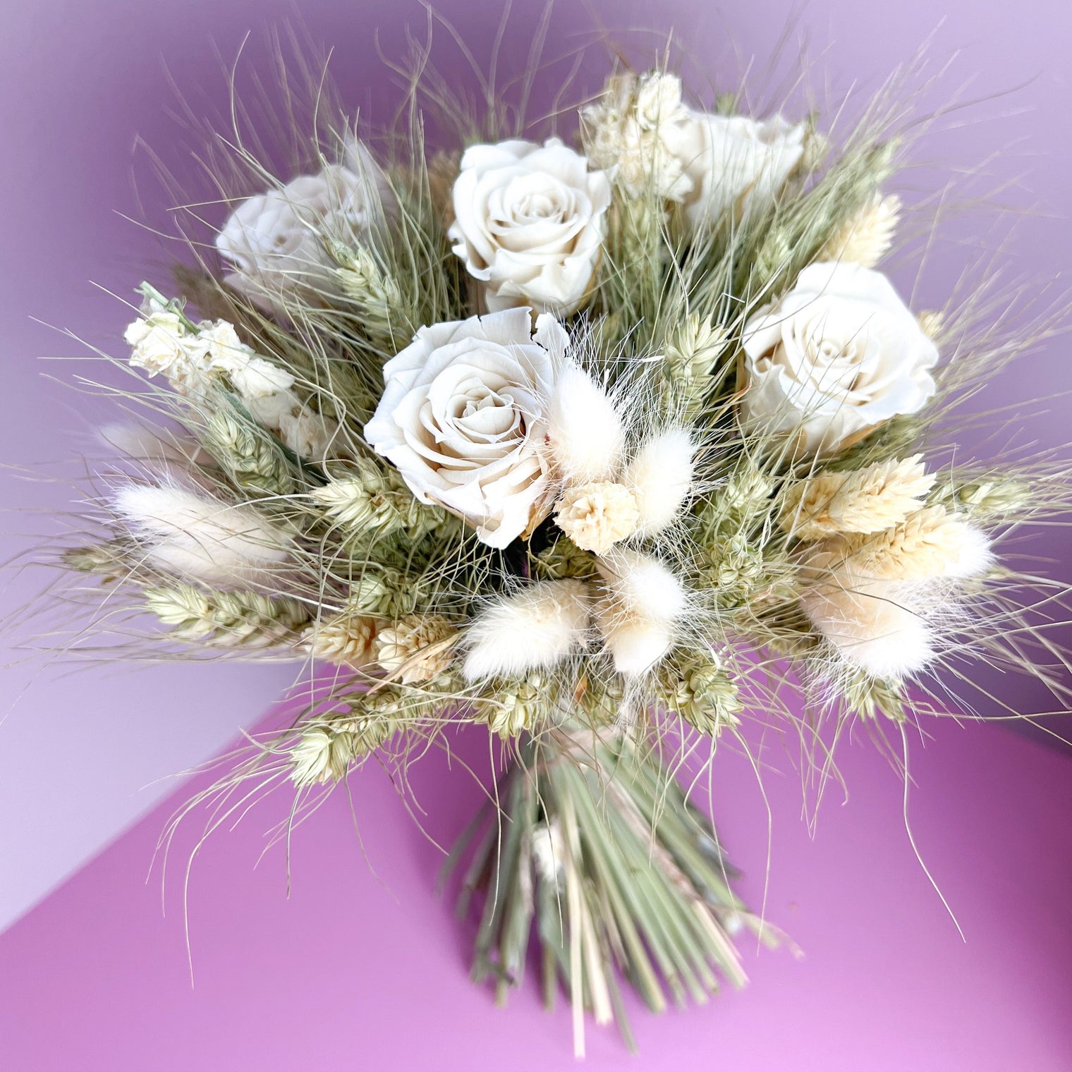 Pastel Dried Flower Bouquet with Preserved Roses