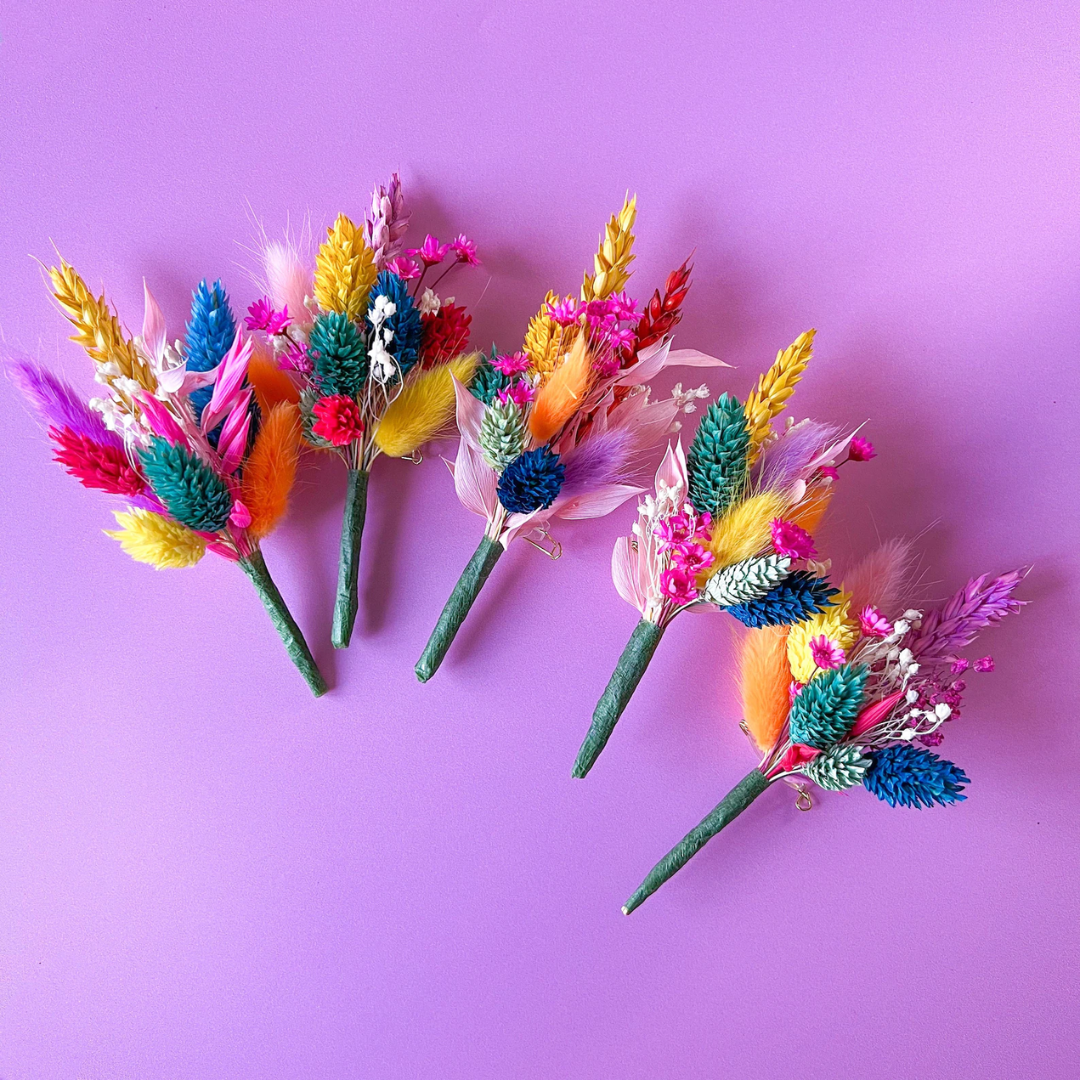 Rainbow Dried Flower Buttonholes