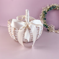 White Flower girl basket with Ribbon